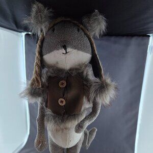 Rustic Woodland Fox Plush Standing Decor – Winter Cabin Farmhouse Style